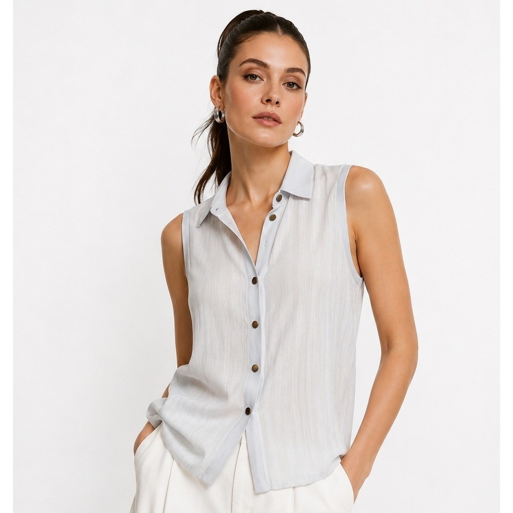 Design History Womens White Ribbed Sleeveless Button Down Top Size M NWT